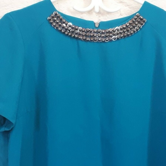 Dunnes Aqua Zip Back Beaded Short Sleeve Top - Picture 3 of 7
